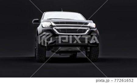 Black pickup car on a black background. 3d rendering. 77261652