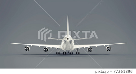Large passenger aircraft of large capacity for long transatlantic flights. White airplane on gray isolated background. 3d illustration. 77261896