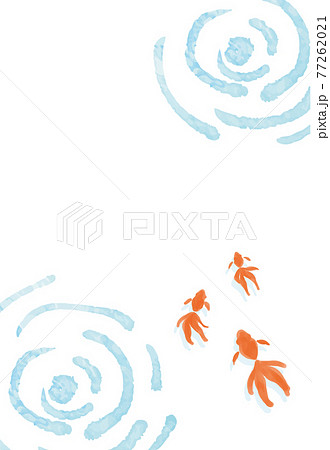 金魚と波紋の暑中見舞いハガキ 印刷用3mm塗り足し ベクター 77262021