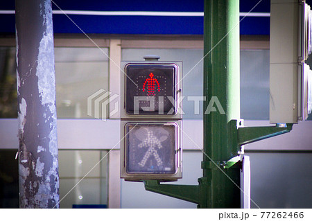 Traffic light on the street with red signaling for pedestrians 77262466