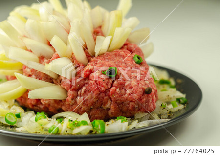 Traditional German dish called Mettigel,.Mett served as a Mett hedgehog Traditional German dish called Mettigel,.Mett served as a Mett hedgehog 77264025