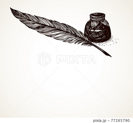 Vector freehand drawing of ancient pen and inkwell Vector freehand drawing of ancient pen and inkwell 77265790