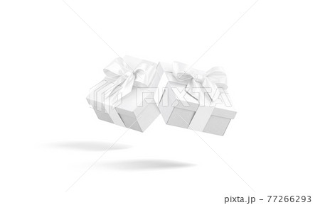 Blank white gift box with ribbon bow mockup, no gravity 77266293