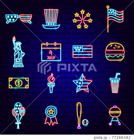 Fourth of July Neon Icons 77266382