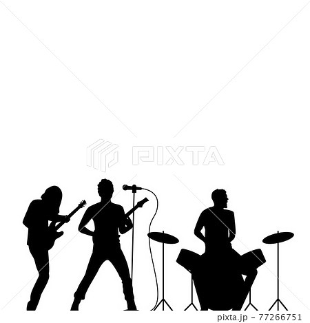 Rock band drummer, singer and guitarist black silhouette 77266751