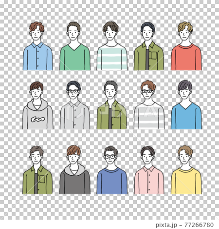 Illustration set of many young men, male in their 20s 77266780