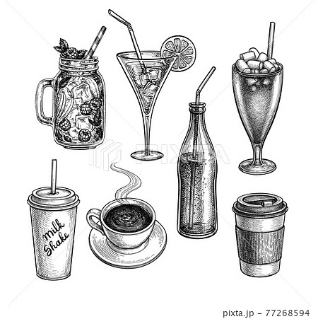 Ink sketch of drinks. 77268594