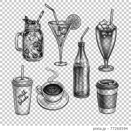 Ink sketch of drinks. 77268594