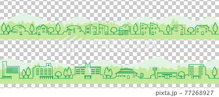 簡單可愛的都市風景插畫（線描） 77268927