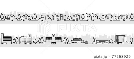 シンプルでかわいい街並みのイラスト モノクロの線画 のイラスト素材