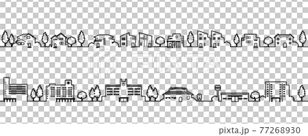 シンプルでかわいい街並みのイラスト(モノクロの線画) シンプルでかわいい街並みのイラスト(モノクロの線画) 77268930