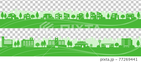 簡單的城市景觀剪影（綠色） 77269441