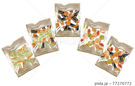 日本のお菓子 おかきとあられ 手描き水彩風イラストのイラスト素材 日本のお菓子 おかきとあられ 手描き水彩風イラストのイラスト素材