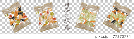 日本のお菓子「おかきとあられ」手描き水彩風イラスト 日本のお菓子「おかきとあられ」手描き水彩風イラスト 77270774