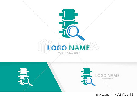 Spine and loupe logo combination. Vertebral column and magnifying glass logotype design template. Spine and loupe logo combination. Vertebral column and magnifying glass logotype design template. 77271241