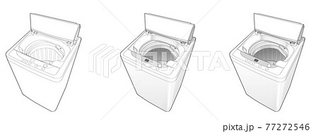 リアルな洗濯機のイラスト 線画 モノクロ トーン化 のイラスト素材