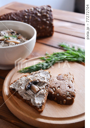 Tasty mushroom pasty on the rye bread Tasty mushroom pasty on the rye bread 77272704