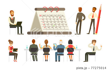 Business Workflow Set, Employees Working in Office, Planning Schedule, Negotiating and Brainstorming Cartoon Vector Illustration Business Workflow Set, Employees Working in Office, Planning Schedule, Negotiating and Brainstorming Cartoon Vector Illustration 77275014
