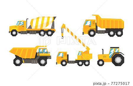 Construction and Industrial Vehicles Set, Cement Truck, Tractor, Dump Truck, Crane Cartoon Vector Illustration Construction and Industrial Vehicles Set, Cement Truck, Tractor, Dump Truck, Crane Cartoon Vector Illustration 77275017