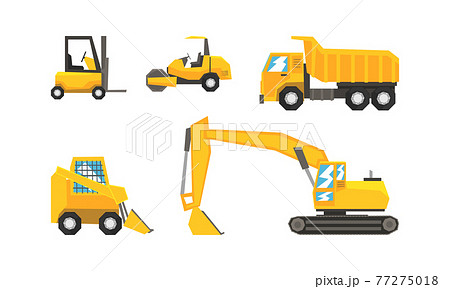 Construction and Industrial Vehicles Set, Excavator, Forklift, Truck, Tractor Cartoon Vector Illustration Construction and Industrial Vehicles Set, Excavator, Forklift, Truck, Tractor Cartoon Vector Illustration 77275018