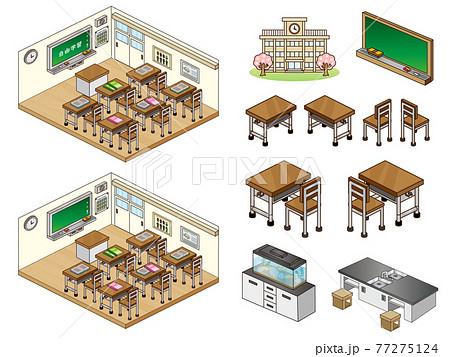 教室の設備詰め合わせセットのイラスト素材