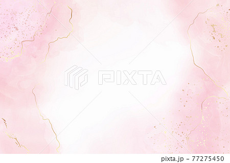 Rose liquid watercolor background with golden crackers. Pastel pink marble alcohol ink drawing effect. Vector illustration of elegant wallpaper for wedding invitation or greeting card 77275450