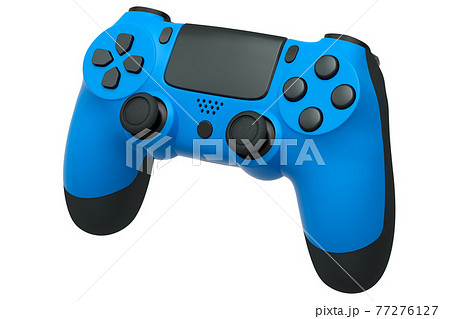 Realistic blue video game controller on white background 77276127