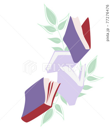 Flying Books object icon, Banner for decoration design. Reading symbol in green leaves clip art. Knowledge, learning, literature, library sign. Cartoon pile of book isolated Vector illustration 77276476