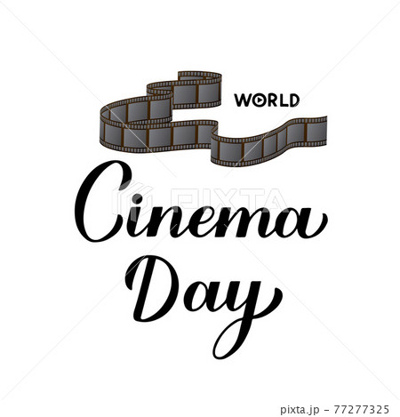 World Cinema Day calligraphy hand lettering isolated on white. Vector template for logo design, banner, typography poster, greeting card, flyer, sticker, etc 77277325