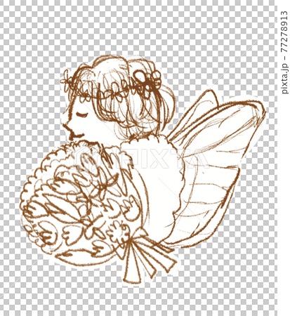 Hand-painted _ fashionable line art _ gentle smiling angel with a bouquet 77278913