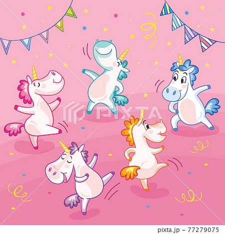 Colorful vector illustration cute and happy dancing unicorns 77279075