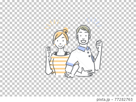 協力し合う夫婦　シンプルでお洒落な線画イラスト素材 77282763
