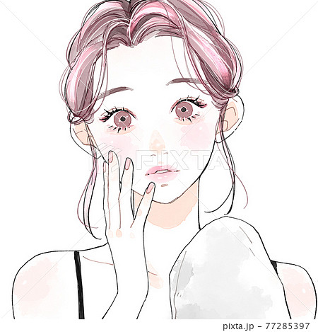 洗顔後の肌に驚く女性 77285397