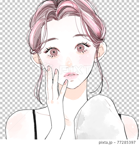 洗顔後の肌に驚く女性 77285397