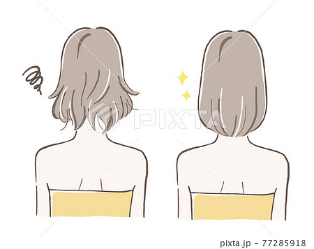 髪質改善　パサついた髪とさらさらの髪　ボブヘア 77285918