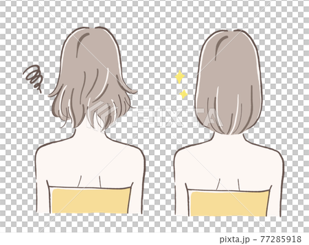 髪質改善　パサついた髪とさらさらの髪　ボブヘア 77285918