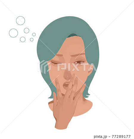 口に手を当ててあくびする若い女性のイラスト素材