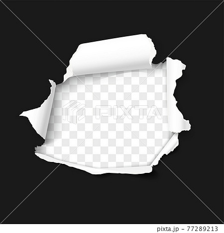 Hole in paper with torn sides and ripped edges 77289213