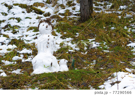 White snowman in the autumn forest in the national park. 77290566