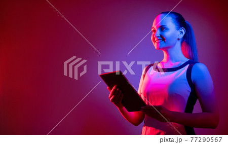 digital coaching futuristic technology neon woman 77290567