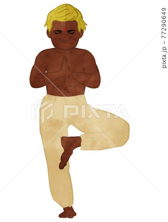 金髪のインド人ヨガ 木のポーズ準備のイラスト素材