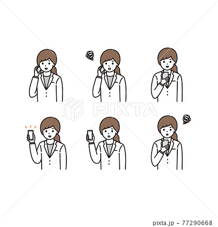 女性 薬剤師 医師 スマートフォン 表情セット 77290668