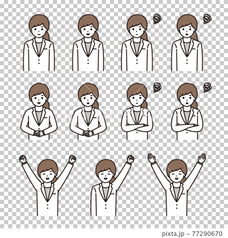 Female pharmacist doctor white coat facial expression set Female pharmacist doctor white coat facial expression set 77290670