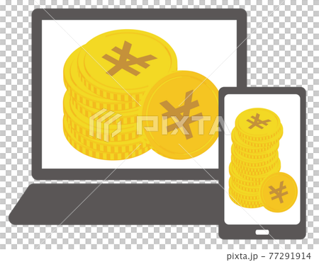 Personal computer, smartphone, screen, liquid crystal, digital device, coin, money, investment, currency 77291914