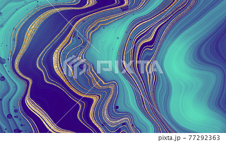 Gold marble design. A beautiful combination of pink and blue marble and gold. Splashes of gold and lines. Marble pattern for print and web design. Gradient background. 77292363