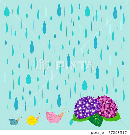 雨の中の紫陽花とカタツムリの背景イラストのイラスト素材