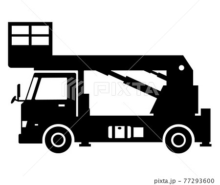 トラック 高所作業車 白黒シルエットのイラスト素材
