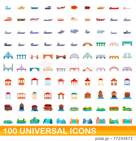 100 universal icons set, cartoon style 100 universal icons set, cartoon style 77293673