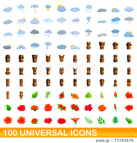 100 universal icons set, cartoon style 77293676