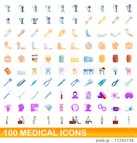 100 medical icons set, cartoon style 100 medical icons set, cartoon style 77293738